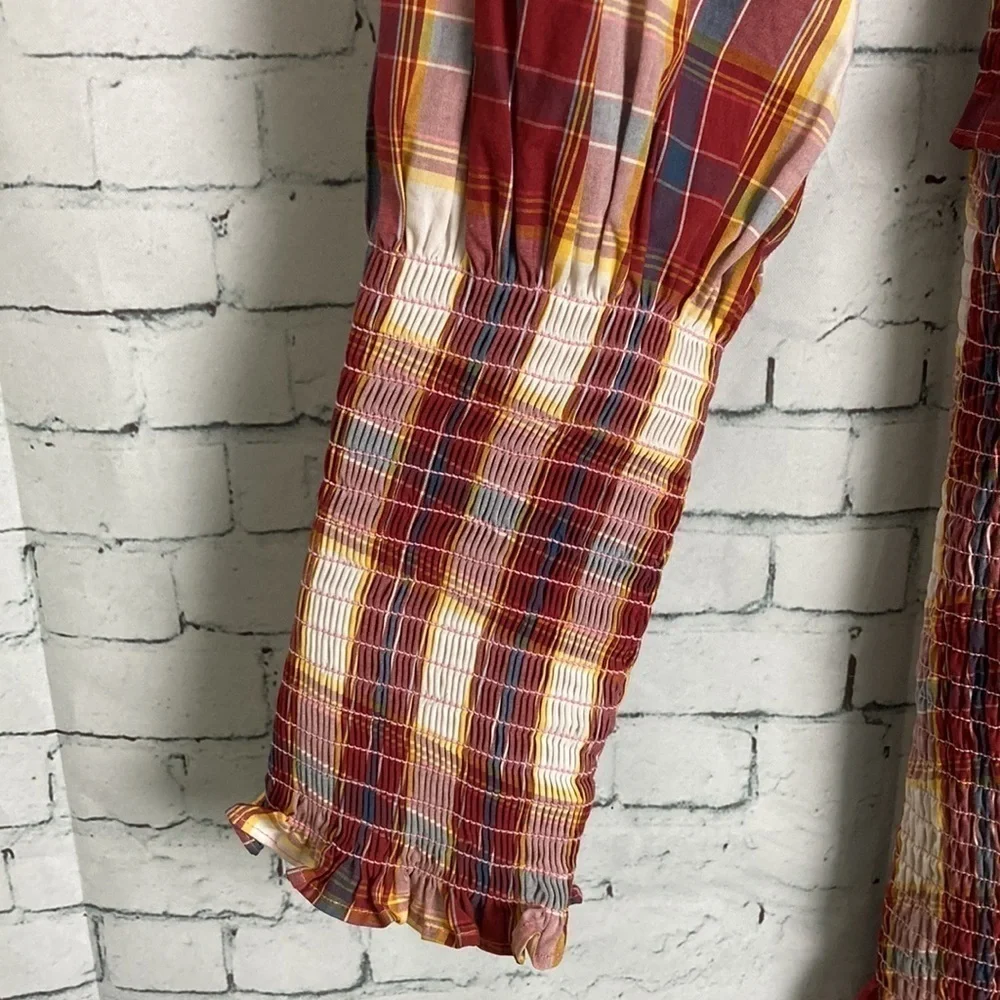 Something Navy NWOT Blanche Smocked Plaid Midi Dress Sz Small Classic Summer - Picture 12 of 16